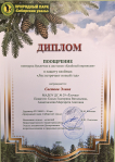 Диплом Поощрение, в Городском конкурсе "Сибирские увалы", в защиту хвойных, 2025г, Саетова Элина