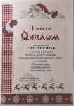 Диплом 1 место, в конкурсе МАДОУ "Лучшая Новогодняя игрушка - 2025", Гаголкин Иван