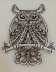 Работа ученицы 7 класса из раздела "Художественная обработка древесины" - "Выжигание по дереву", "Мудрая сова", декабрь 2025 года.
