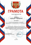 Грамота за качество работы и большой личный вклад в развитие дошкольного учреждения, май 2020 г.