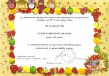 Диплом семья Нероновой Эвелины за активное участие в конкурсе "Любимое блюдо моей семьи" декабрь 2016 г.