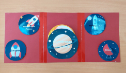 Лэпбук "Путешествие в космос" содержит пять карманов: Солнечная система, загадки, стихотворения, загадки, Российские космонавты, фотографии.