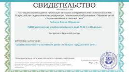 Свидетельство о публикации авторских материалов в электронном сборнике.