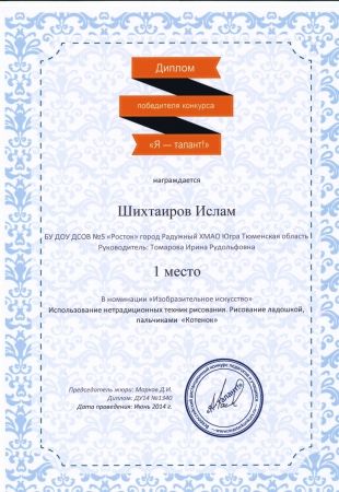 Диплом I место Всероссийского конкурса 